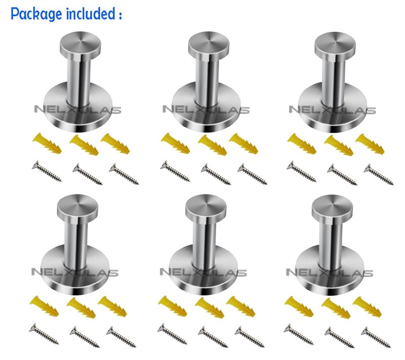 NELXULAS Brushed Stainless Steel Short Bath Towel Hooks Single Super Heavy Duty Wall Mount Hook, Fit for Bedroom,Living Room, Bathroom and Fitting Room, Office,Set of 6 in Pack - Image 2